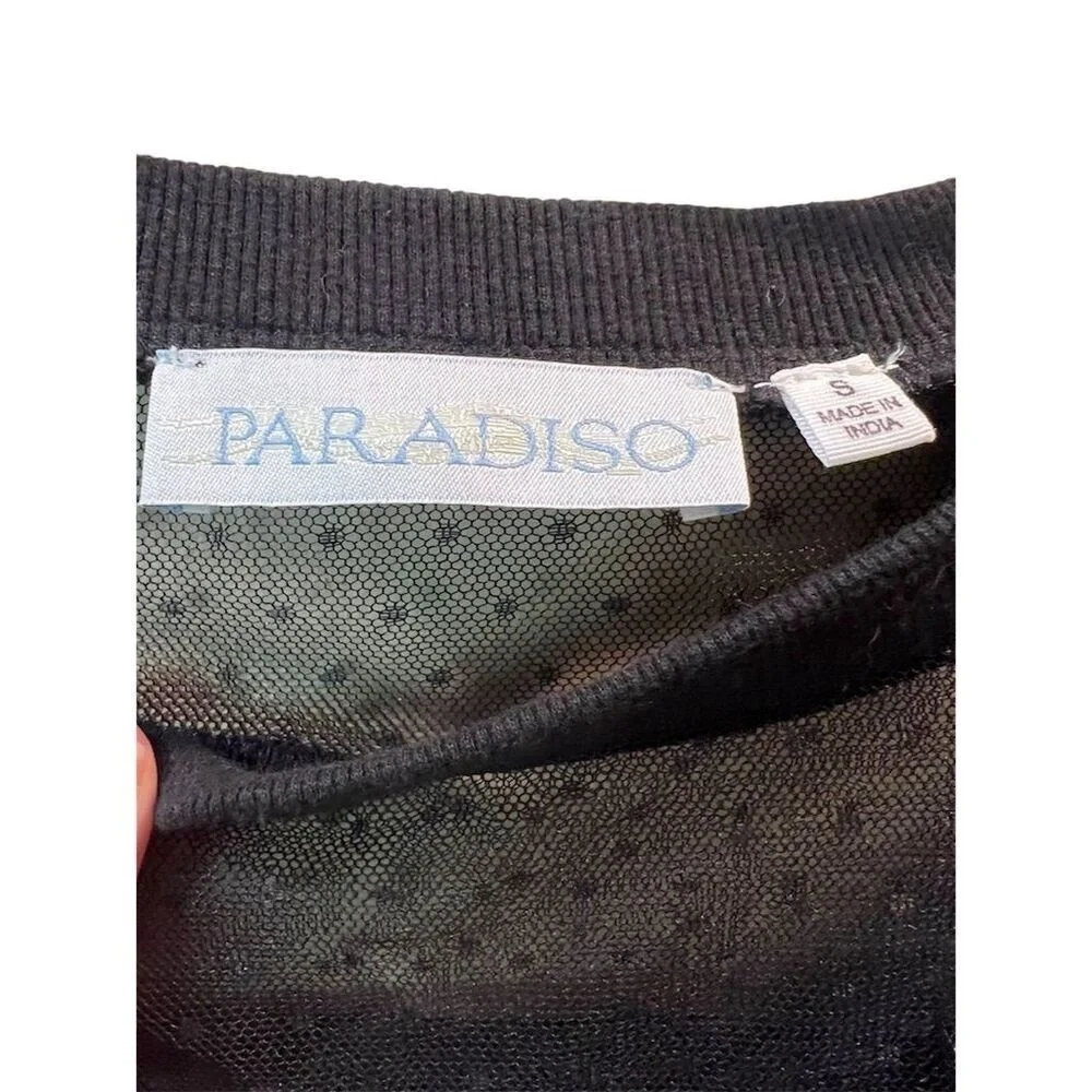 Paradiso Women's Floral Embroidered Mesh Top Black S Bell Sleeves - Picture 4 of 8